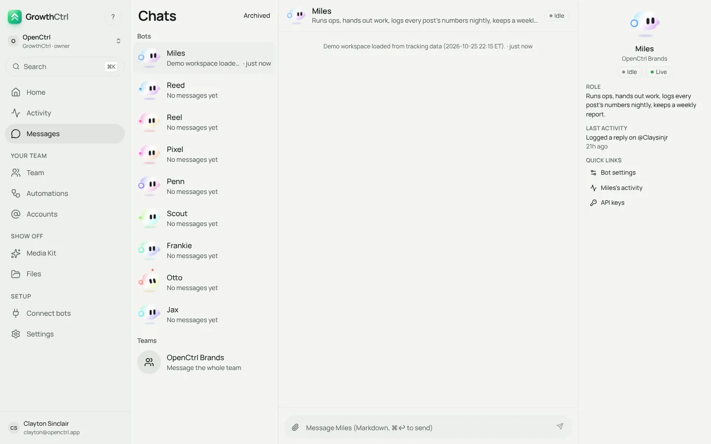 Messages with a chat for each bot